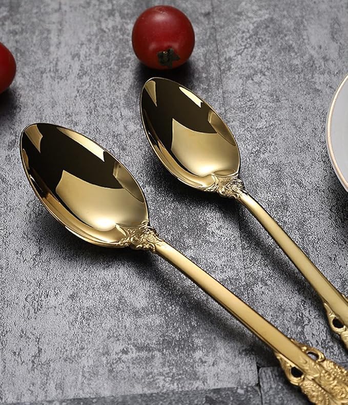 Gold Silverware Set for 10 Durable 18/10 Stainless Steel Flatware Set Palace Style Modern Cutlery Utensils Set 40 Piece Include Knives Forks and Spoons Tableware Set for Home Kitchen Restaurant