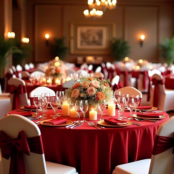 8 Pack Red Round Tablecloth 120 Inch Valentine’s Day Red Table Cloth, Washable Polyester Fabric Stain and Wrinkle Resistant Table Cover for Party Wedding Buffet Dining Banquet Anniversary