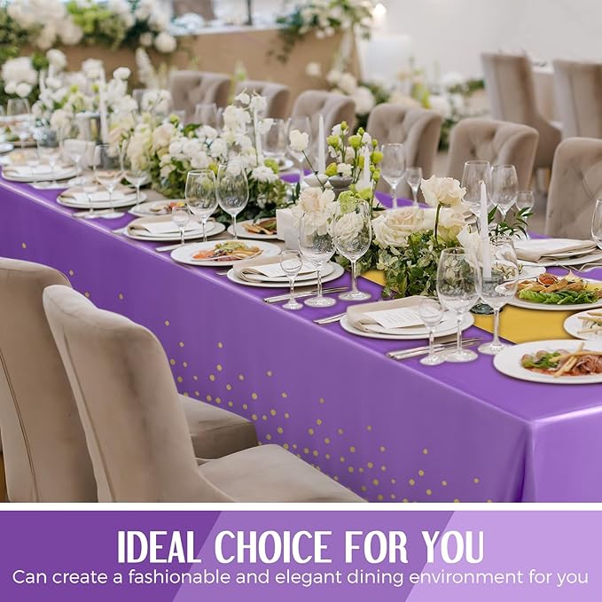 Breling 8 Pack Purple and Gold Disposable Plastic Tablecloths and Satin Table Runner Set, 54 x 108 Inch Tablecloth, 12 x 108 Inch Table Runners for Wedding Graduation Birthday Baby Shower New Year