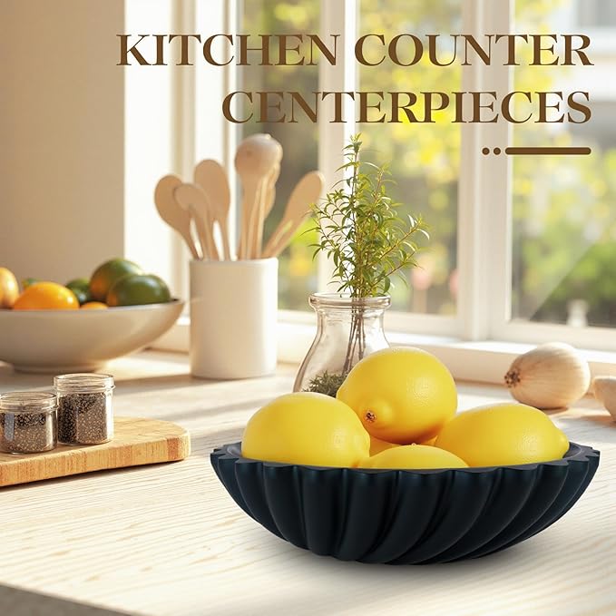 Black Decorative Bowl - Large Fruit Bowl for Kitchen Counter & Coffee Table, Stylish Key Purse Bowl for Entryway & Console Table Decor