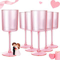 Ciaell 12 PCS Pink Plastic Ribbed Wine Glasses - 10 OZ Plastic Square Wine Glasses with Stem - Disposable Champagne Cups for Parties & Weddings & Valentine's Day