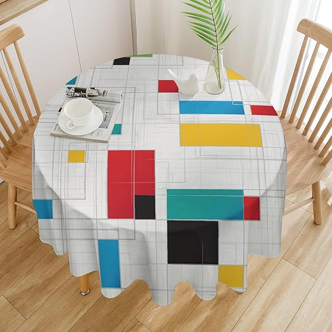 Mid Century Round Tablecloth, Abstract Geometric Mid Century Retro 50S 60S Tablecloth for Home Party Dining Room Kitchen Decor 50Inch(127cm)