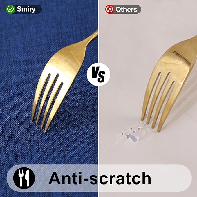 Smiry Round Faux Linen Table Cloth, Waterproof Burlap Fabric Tablecloth, Washable Decorative Farmhouse Table Covers for Kitchen, Dining, Parties, 60x60, Indigo