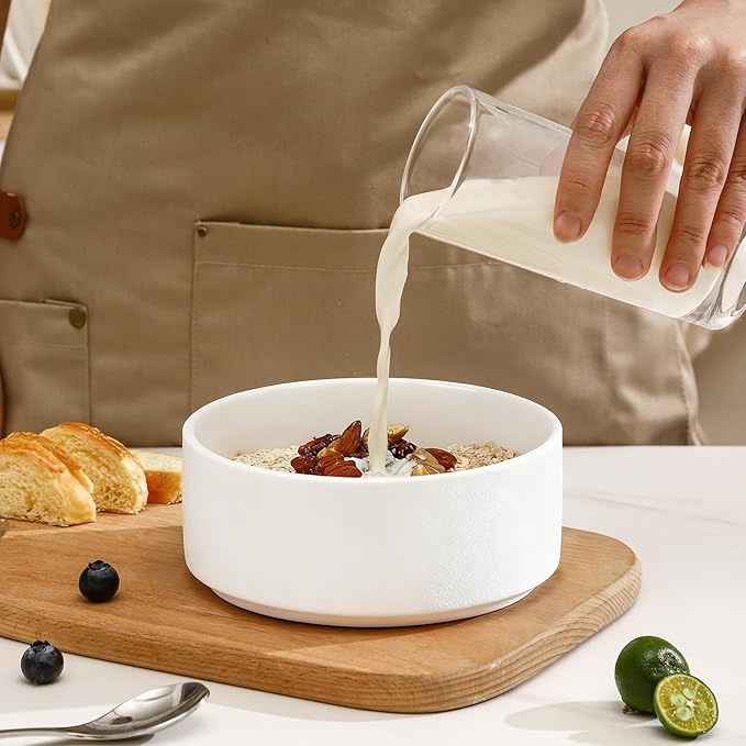 GZG Ceramic Cereal Bowls Set of 4,6 Inch Stoneware Soup Bowls,Dishwasher and Microwave Safe,Stackable,Scratch Resistant for Oatmeal,Fruit,Salads and Rice(Frosted Matte White)