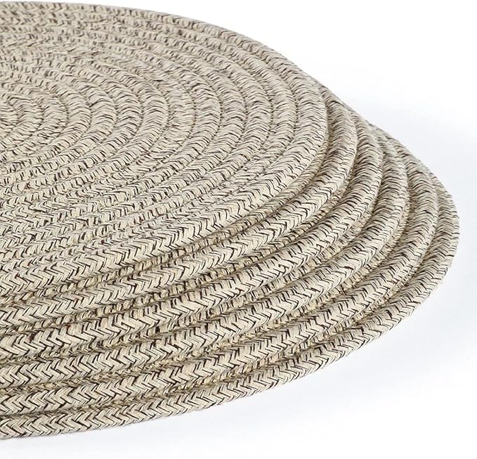 6 Pack Round Woven Placemats,13.8 inch Plate Chargers Mixed Brown Thick Place Mats Cotton Rope Braided Tablemats Rattan Mats for Christmas Table Decoration