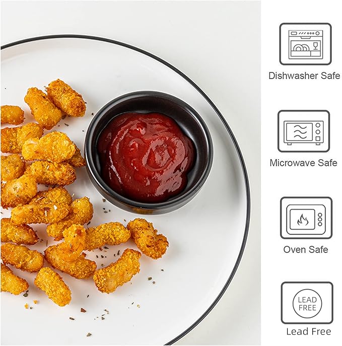 Dipping Bowls Set, Ceramic Sauce Dishes, 2 oz Soy Sauce Dish, Side Bowls, Small Bowls for BBQ, Condiments, Appetizer, Dessert, Sushi, Set of 6 (White)