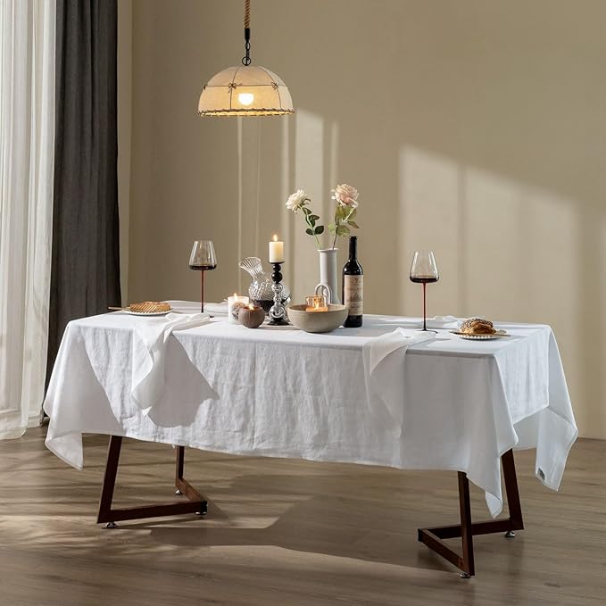 Talasily Linen Tablecloth 100% Pure Linen Table Cloth 60x84 Inches Rectangle Tablecloths Washable Cloths for Kitchen, Dining, Buffet Parties, Holidays, Picnic, Weddings and Restaurants-White