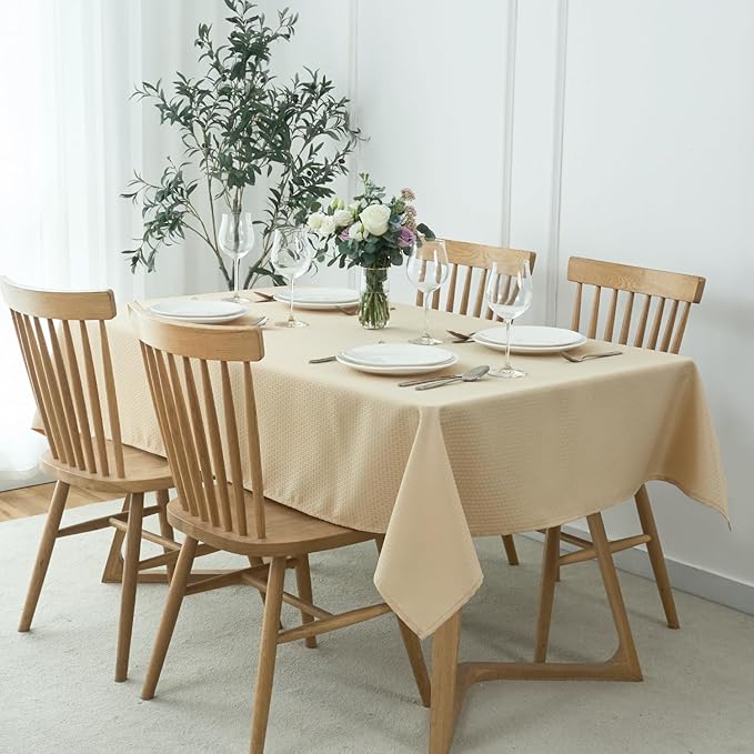 maxmill Square Tablecloth Water Resistance Antiwrinkle Spill Proof Weaved Texture Table Cloth, Decorative Fabric Table Cover for Banquet Parties Event Holiday Dinner, 70 x 70 Inch, Natural