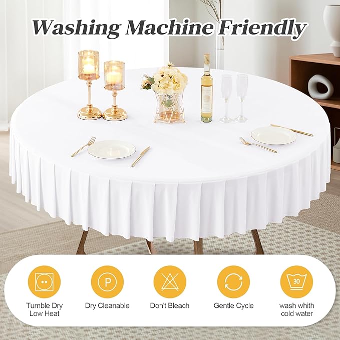4 Pack White Spandex Round Tablecloths for 60 inch Tables, Stretchy Fitted 5FT Round Table Cloths, Wrinkle Free Table Cover with Skirt for Wedding Party Dining Banquet Baby Shower