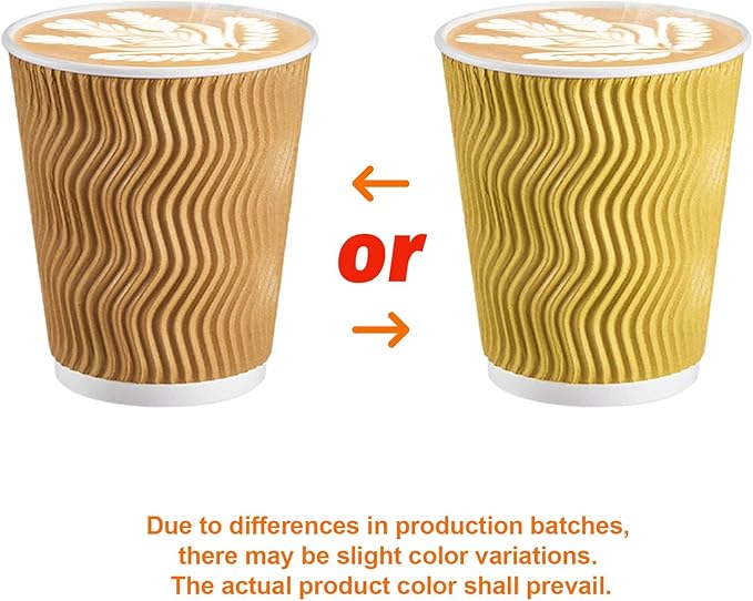 SIUQ 8 oz Coffee Cups - 150 Pack, Insulated Disposable Paper Cups 8 oz, Corrugated Ripple Wall Cups for Hot Beverage or Cold Drinks (Champagne)