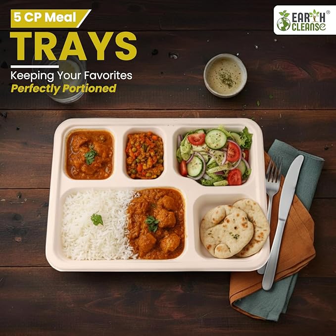 Pack of 250 Meal Tray Deep 5 Compartments – Durable Disposable Food Tray – Ideal for Catering, Takeaway & Events – Microwave Safe – Bulk Pack – Eco-Friendly & Sustainable