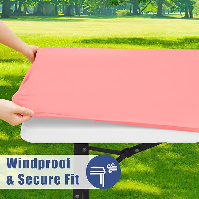 Spandex 8 Foot Rectangle Table Cloth 2 Pack, Elastic Fitted Tablecloths for Picnic, Stretch Washable Patio Table Cover for Outdoor, Camping, Banquet and Parties(Coral Red, 30"x96")