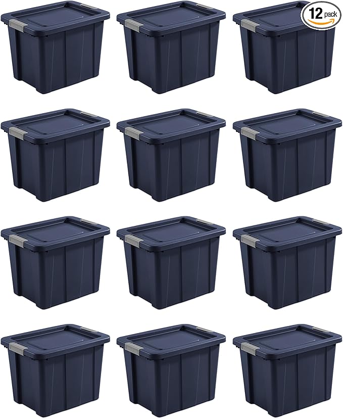 Sterilite 12-Pack Storage Bins with Lids, Heavy Duty Totes, Tuff1, 18 Gallon, Dark Indigo
