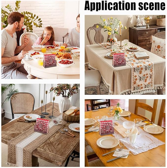 4 Sets Sunflower Napkin Holder, 5.51 x 2.56 x 4.72 Inch Wooden Cocktail Napkin Stand Wood Farmhouse Table Decor Rustic Kitchen Countertop Napkins for Kitchen Counter Dining Room