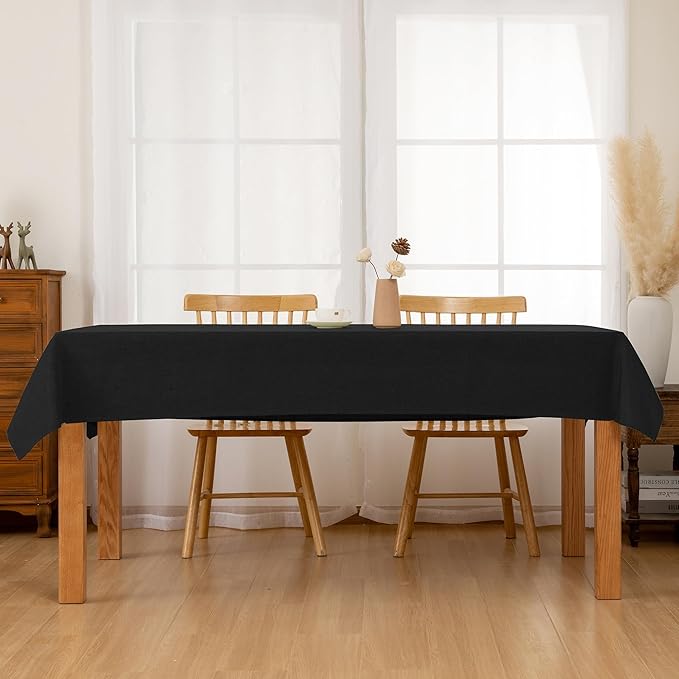 Hiasan 2 Pack Faux Linen Rectangle Tablecloth - Wrinkle and Stain Resistant Washable Table Cloth for Kitchen Dining Room Holiday Table Cover for Party Dinner, Black, 54 x 80 Inch