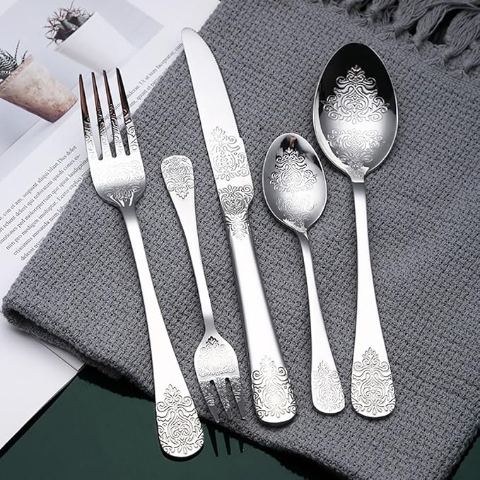 IKXO Silverware Set 20 Piece Silver Flatware Set for 4,Stainless Steel Flatware Cutlery Set For Home Hotel, Kitchen Utensils Set Include Fork Knife Spoon,Mirror Polished,Dishwasher Safe