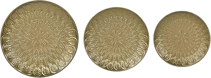 Rustic Round Decorative Tray Set of 3 Vintage Hammered Metal Trays Distressed Design Circle Candle Plate for Candle Coffee Entryway Table Kitchen Bathroom Wedding Party Counter Organizer Decor (White)