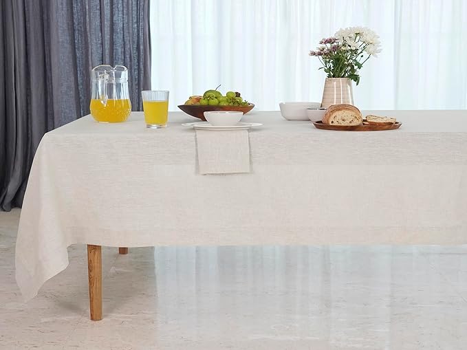 D'Moksha Homes Linen Tablecloth for Rectangle Tables 60 x 132 Inch - 100% Pure Linen Light Natural Table Cloth - Machine Washable Cloth Tablecloth for Valentines, Spring, Easter