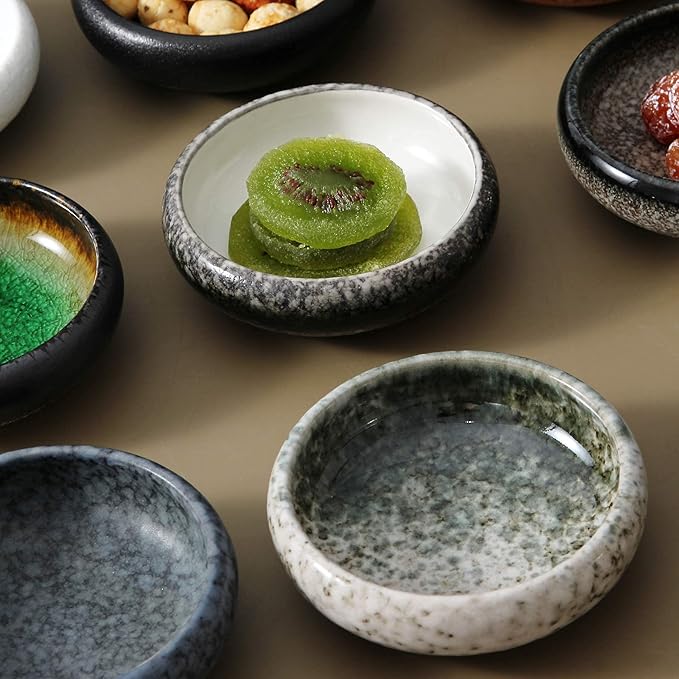 Uaral Soy Sauce Dish Sushi Dipping Bowls Pinch Bowl Stoneware Japanese Small Serving Dish Set,3.75 Inch Set of 6 (White)
