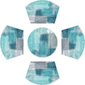 SHACOS Small Round Table Placemats Set of 5 Woven Vinyl Wedge Placemats with Centerpiece Round Table Mats Wipe Clean, Turquoise Grey Abstract Painting