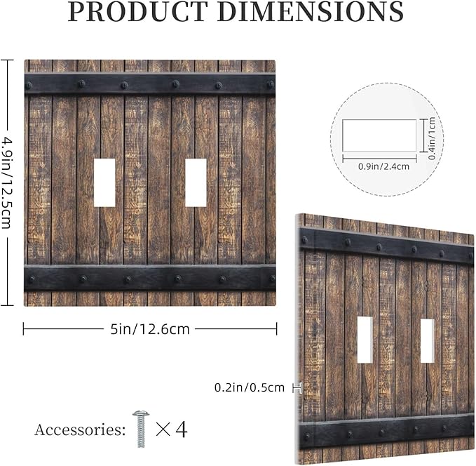 Decorative Light Switch Cover Rustic Barn Door Vintage Country Wood Board 2 Gang Wall Plate Double Toggle Switch Plate Receptacle Electrical Outlet Cover Switchplate for Farmhouse Cabin（2 Pack）