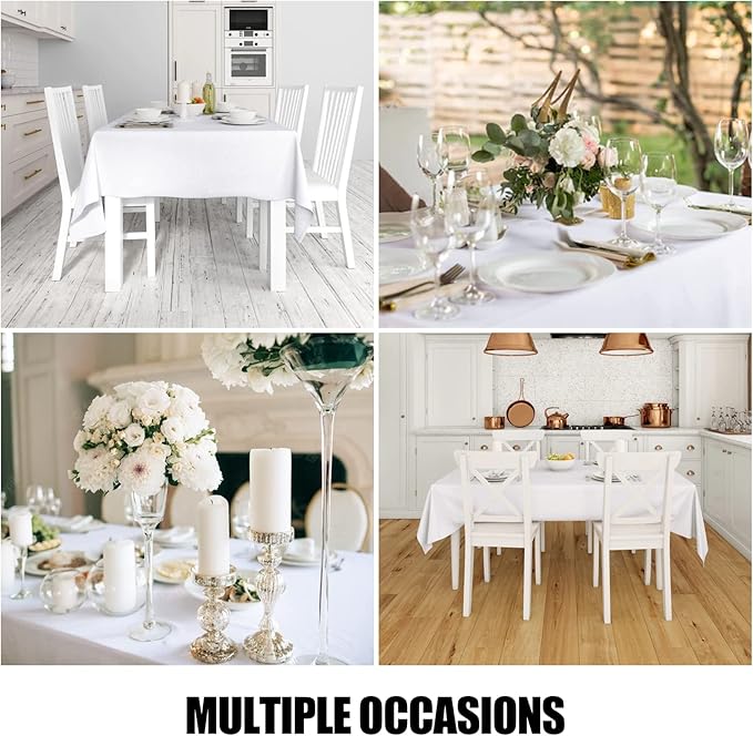 Smiry 4 Pack Rectangle Table Cloth, Waterproof Anti-Scratch Polyester Tablecloth, Decorative Washable Fabric Table Cover for Dining, Buffet, Parties and Outdoor, 52x70, White