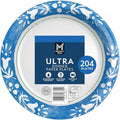 MMember's Mark Ultra Dinner Paper Plates, Blue Floral Pattern, 10 1/16 Inch, Compostable, Cut & Grease Resistant, Microwave Safe, 204 Count
