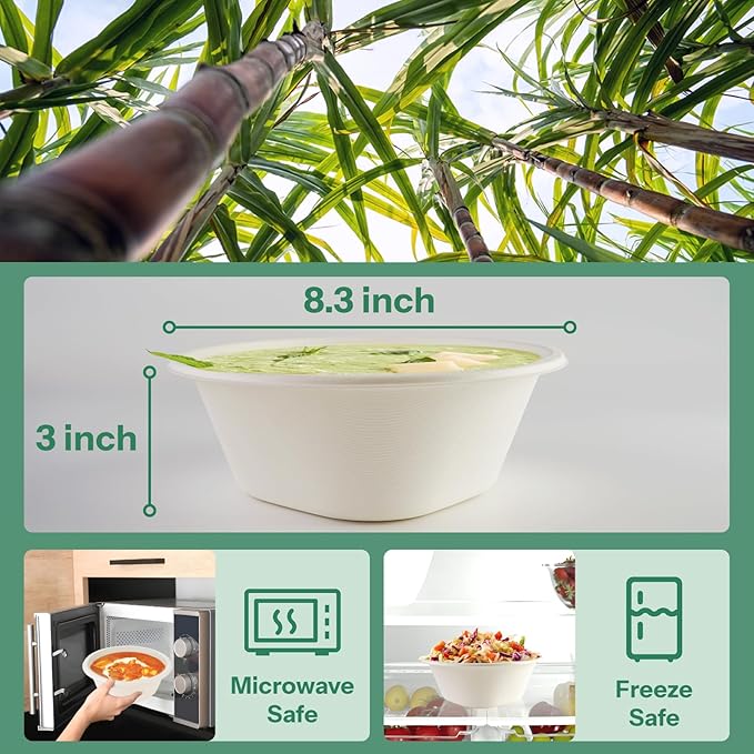 Homestockplus Large Disposable Bowls 48 Oz Heavy Duty Compostable Paper Bowls [100 Pack], Extra Large Catering Bowls for Restaurants, Salad, Buffet, Eco-Friendly Microwave Safe (White)