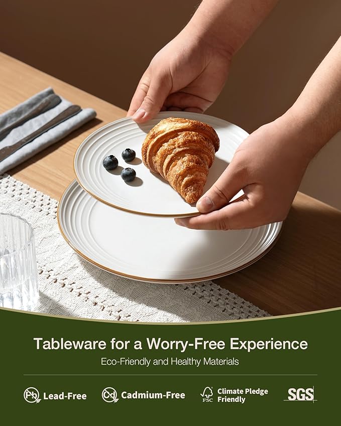 Famiware Jupiter Dinnerware Set, Plates and Bowls Dish Sets for 8 (24 Pieces), Microwave and Dishwasher Safe Stoneware Speckled Tableware, Chip and Scratch Resistant, White