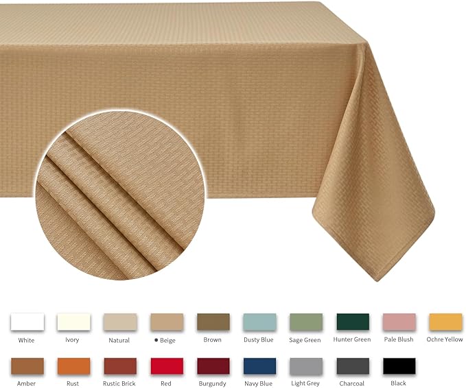 maxmill Tablecloth Weaved Texture Stain Resistant Waterproof, Wrinkle Resistant Washable Table Cloth, Fabric Table Cover for Dining Room, Indoor Outdoor Use, Rectangle 70 x 120 Inch, Beige