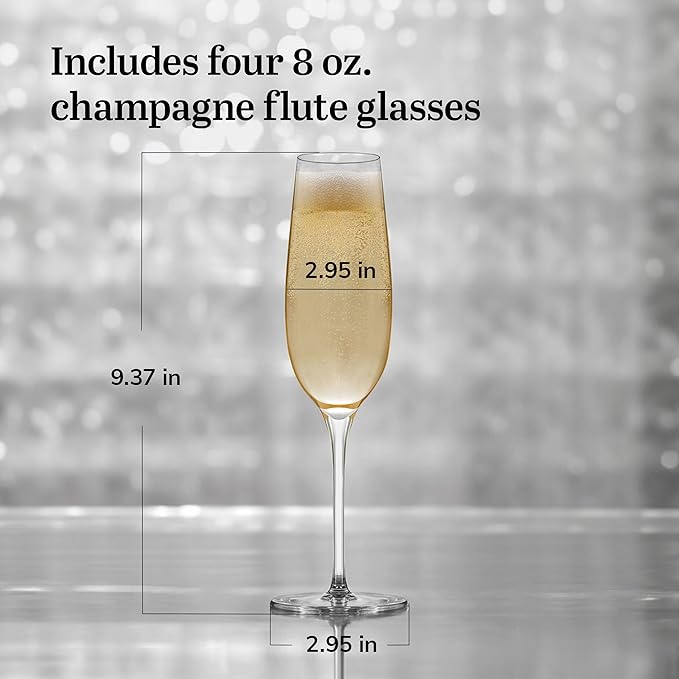 Libbey Signature Kentfield Champagne Flutes Set of 4, Elegant Champagne Glass with Curved Design, Glassware Drinking Glasses for Prosecco, and More