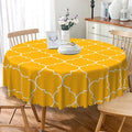 Laeacco 70 Inch Morocco Round Tablecloth Orange Geometric Lattice Modern Abstract Art Print Table Cloth Washable Waterproof Wrinkle Free Table Cover for Kitchen Dining Picnic Party Decoration