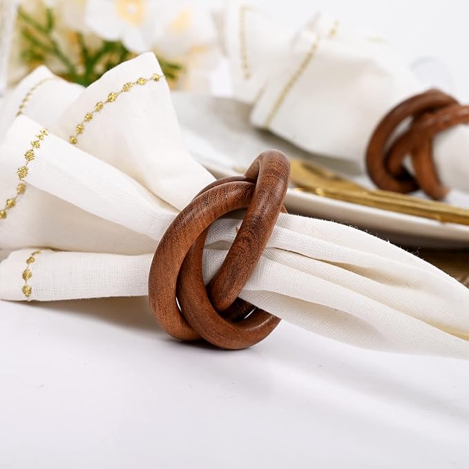 ALPHA Living HOME Wooden Napkin Rings Set of 12 - Handmade Mango Wood Napkin Holders - Rustic Serviette Rings for Dining Table, Wedding, Party & Holiday Decor - Elegant Tabletop Accessory (Brown)