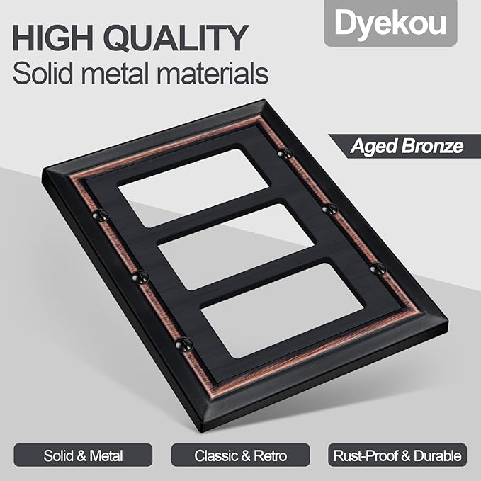 Metal Wall Plate for Electrical Outlets, Decorative Aged Bronze Switch Plates Outlet Cover, Light Switch Cover Plate, 3-Gang Wall Plates (Triple Decoretor, 1 Pack)