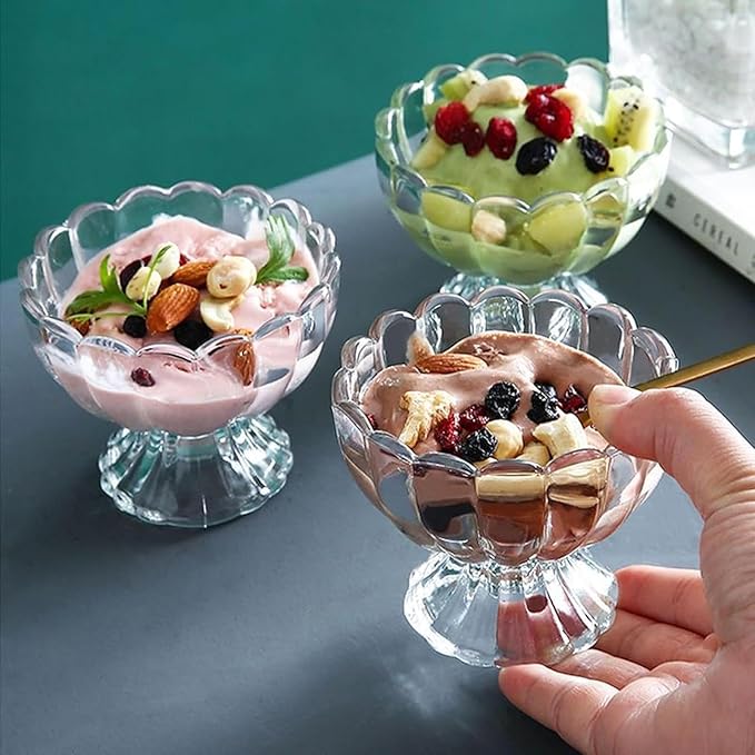 Iced Cream Dessert Bowl，Set of 18，6oz Vintage Glass ware with Heavy Base, Drinking Cup for Sundae, Fruit, Ice Cream, Snack, Condiment (18)
