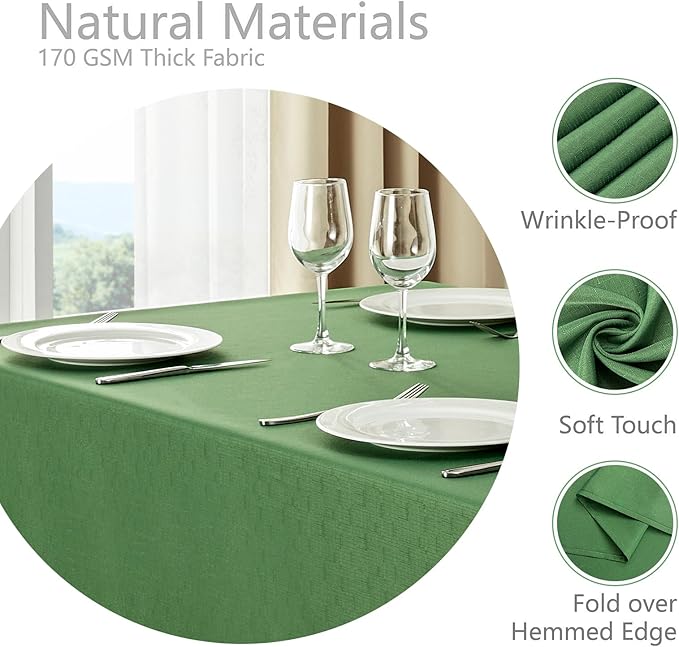 2 Pack Rectangle Tablecloth, 52x70 inch, Water Resistant Wrinkle Free Linen Textured Table Cloth Washable, Decorative Fabric Table Cover for Dining, Party and Camping, Green