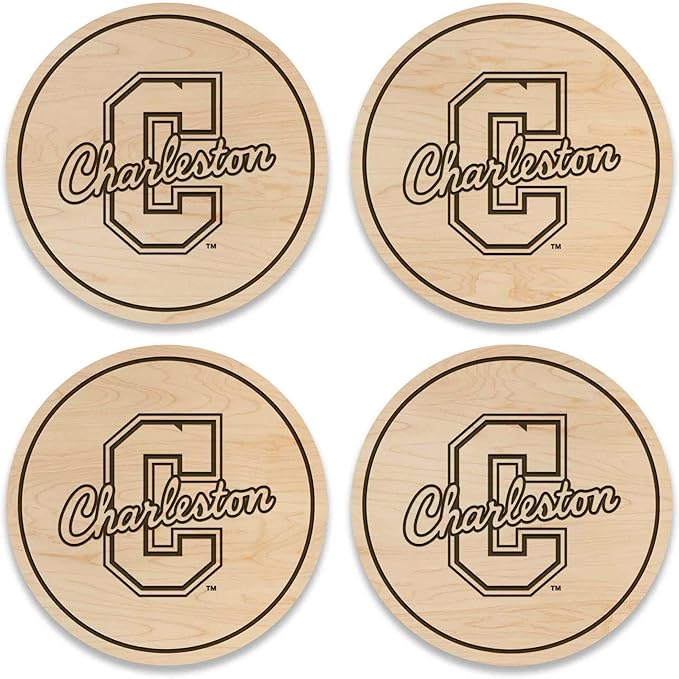 LazerEdge College of Charleston Cougars Wooden Coaster Set - Maple Wood - Officially Licensed Product - 4-Pack