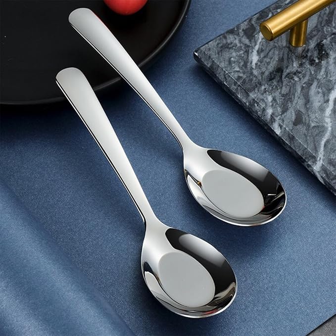 Flat Head Spoons, Korean style Flat Sugar Spoon,Thick Heavy Stainless Steel Table Spoons Dinner Spoon,Set of 4.