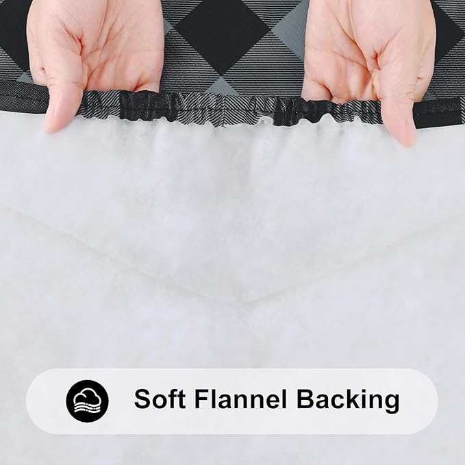 Smiry Rectangle Picnic Table Cloth, Elastic Waterproof Fitted Vinyl Tablecloths, Flannel Backed Buffalo Plaid Table Covers for Dining, Camping, Outdoor (Black and Grey, 30" x 96")