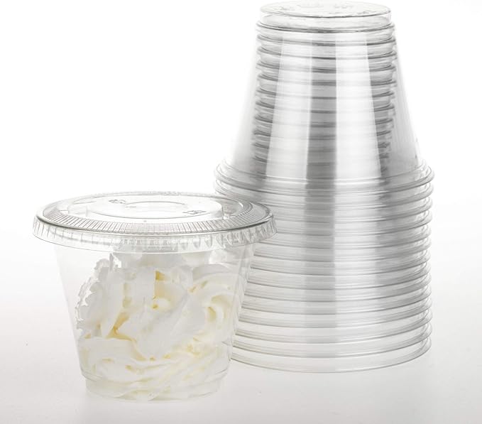Golden Apple, 9oz-50sets Clear Plastic Cups with Clear Flat no Hole lids…