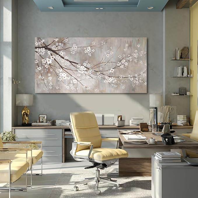 XIANSHOU Botanical Wall Decor Paintings Canvas Wall Art for Living Room White Flower Pictures Artwork Decorations for Bedroom Dining Room Office 29"x 58" Home Decor Ready to Hang