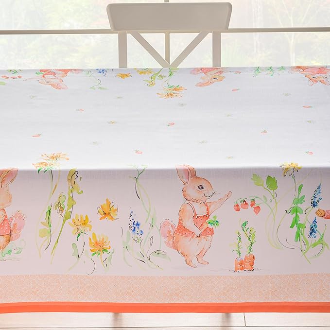 Maison d' Hermine Table Cloth Rectangle Table 100% Cotton 70 x 108 Inches Tablecloth Reusable Decorative for Dining Room Farmhouse Home Valentines Day Decorations Spring Summer - Bunny Party