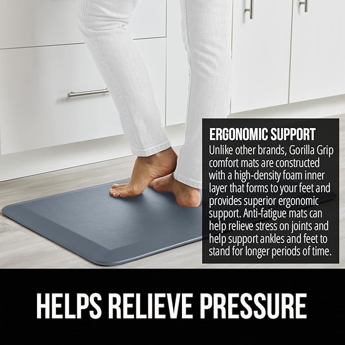 GORILLA GRIP Comfortable Cushioned Kitchen Mats for Floor, Waterproof and Stain Resistant Soft Top, 3/4 Inch Thick Ergonomic Standing Desk Anti Fatigue Mat, Foam Supports Ankles, Feet, 20x32, Charcoal