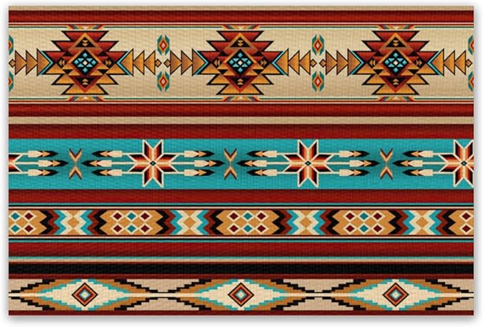 Southwestern Native Aztec Placemats Rustic Tribal Geometric Decorative Table Mat Antique Native Heat Resistant Place Mats for Dining Kitchen Party Holiday Decor 12x18Inch Set of 6