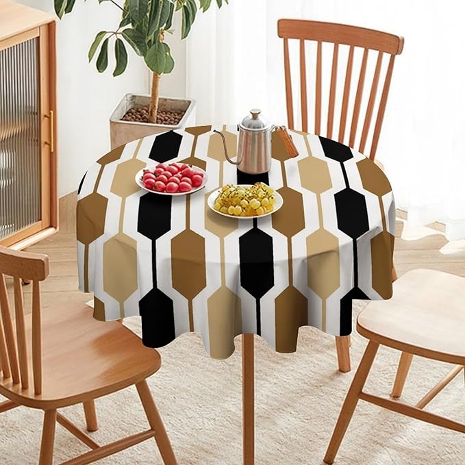 Abstract Boho Geometric Round Tablecloth, Mid Century Modern Geometric Art Retro Print Tablecloth for Home Party Dining Room Kitchen Decor 70Inch(178cm)