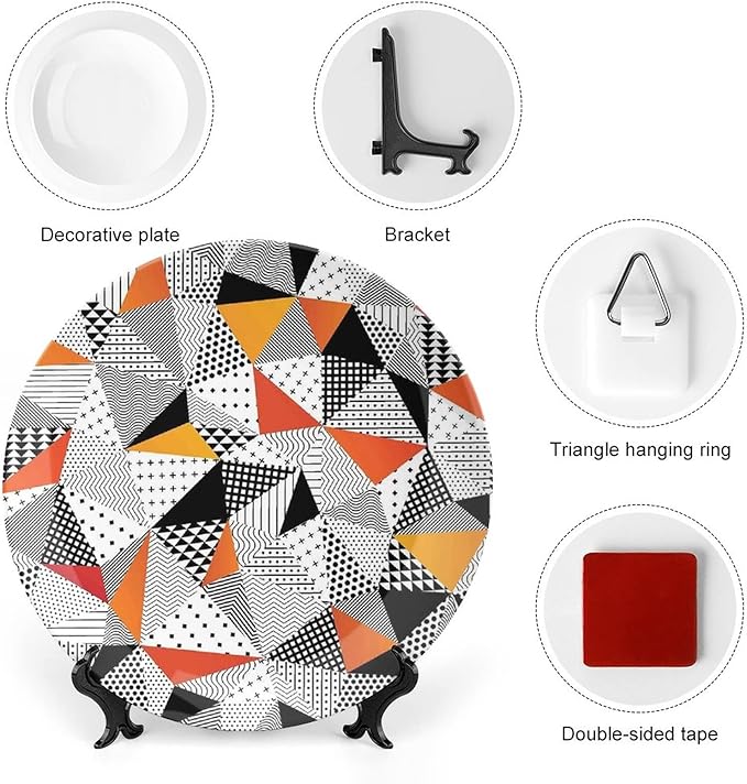 Decorative Plates, Abstract Decor Print Ornament, Fashionable Polygonal Artwork Panes Craft Projects, 10 Inch, 1 Plate with 1 Display Stand, Multy