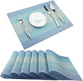 PIGCHCY Placemat,Washable Woven Non-Slip Insulation Durable Placemat Vinyl Table Mat Set of 6 (6pcs Placemats, Coastal Blue)
