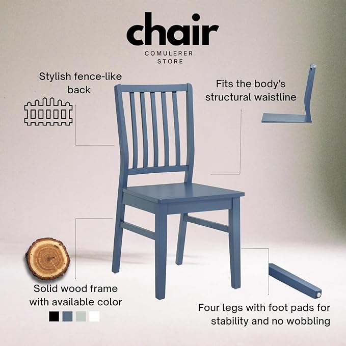 Blue Wooden Dining Chairs Set of 4, Farmhouse Dining Room & Kitchen Chair with High Back, Spindle Windsor Armless Side Chair for Living Room Dining Room Kitchen Restaurant Balcony