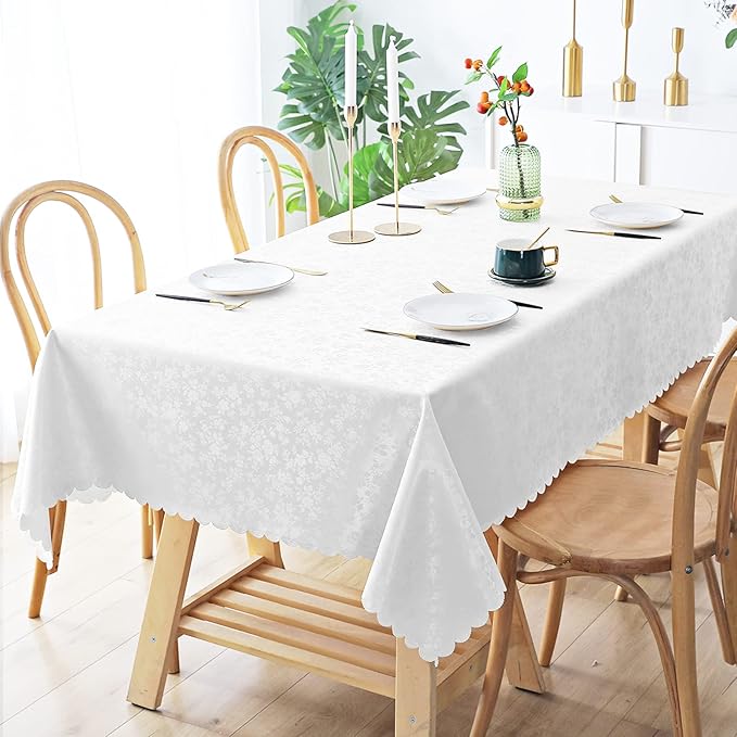 Smiry Rectangle Table Cloth, Waterproof Heavy Duty Vinyl Tablecloths, Wipeable Washable Table Cover for Kitchen and Dining Room (White, 60" X 120")