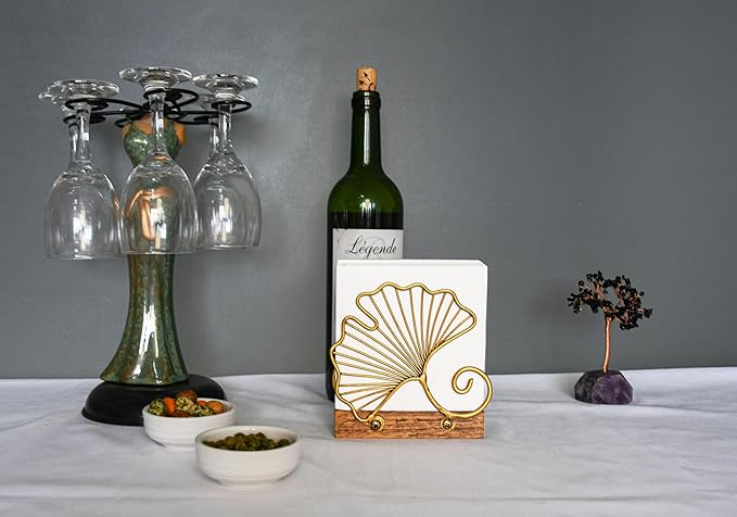 Leaves Vertical Napkin Holder, Contemporary Disposable Paper Hand Tower Storage Tray Caddy, Metal Paper Storage for Kitchen, Stylish Towel Dispenser, Mail Letter Sorter Rack, Document File Organizer